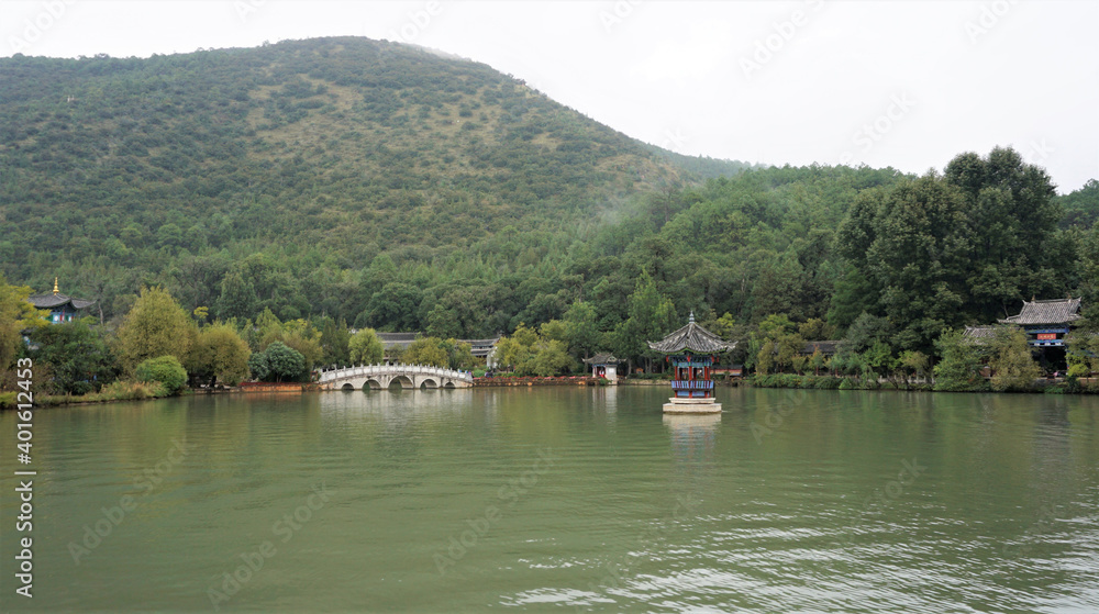landscape of black dragon pool park in Li jiang city, yunnan , china