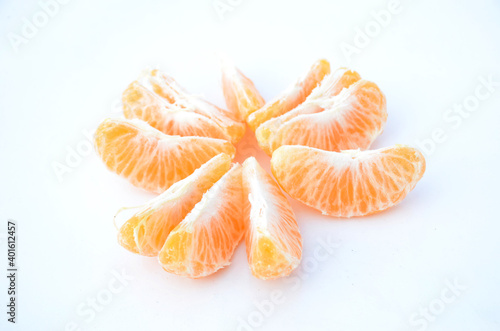 the ripe yellow peels orange isolated on white background.