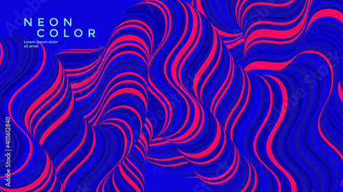 Red and blue neon optical fluid wave. Duotone wavy line compositions. Dynamic flow background design for cover, flyer.