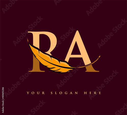 Initial letter RA logo with Feather Company Name, Simple and Clean Design. Vector Logo for Business and Company