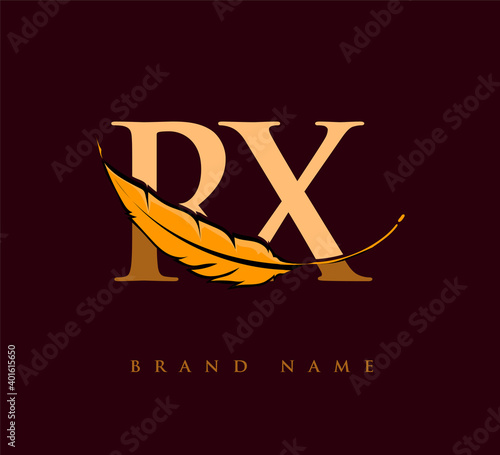 Initial letter RX logo with Feather Company Name, Simple and Clean Design. Vector Logo for Business and Company