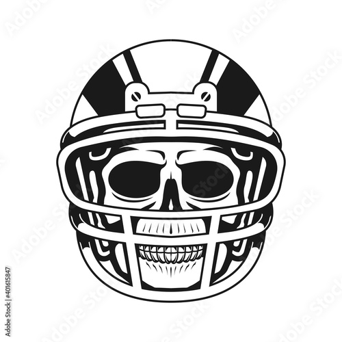 skull wearing american football helmet, vector illustration