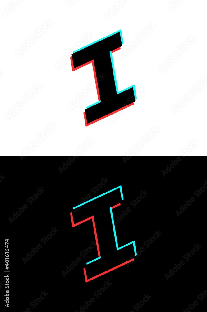 I letter font made of glitch, stereo effect. Dynamic, split red and blue color. For dj logo, electromusic posters, bright logo and more. Vector illustration I letter font made of glitch, stereo effect. Dynamic, split red and blue color. For dj logo, electromusic posters, bright logo and more. Vector illustration
