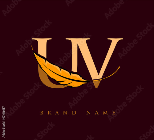 Initial letter UV logo with Feather Company Name, Simple and Clean Design. Vector Logo for Business and Company