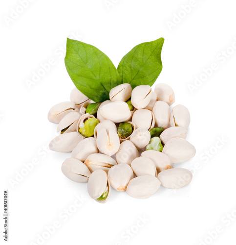 Pistachio in closeup isolated on white background