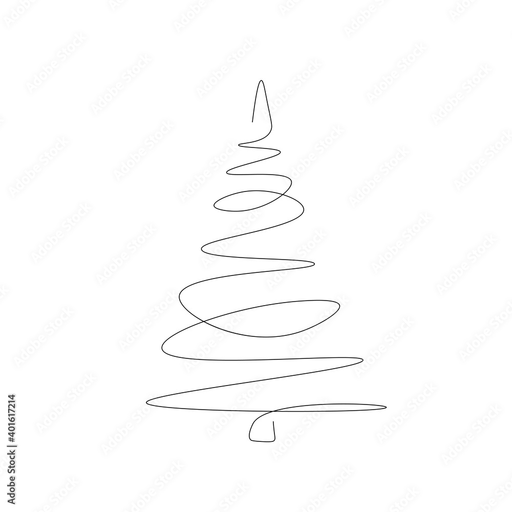 Christmas background with tree one line drawing, vector illustration Christmas background with tree one line drawing, vector illustration