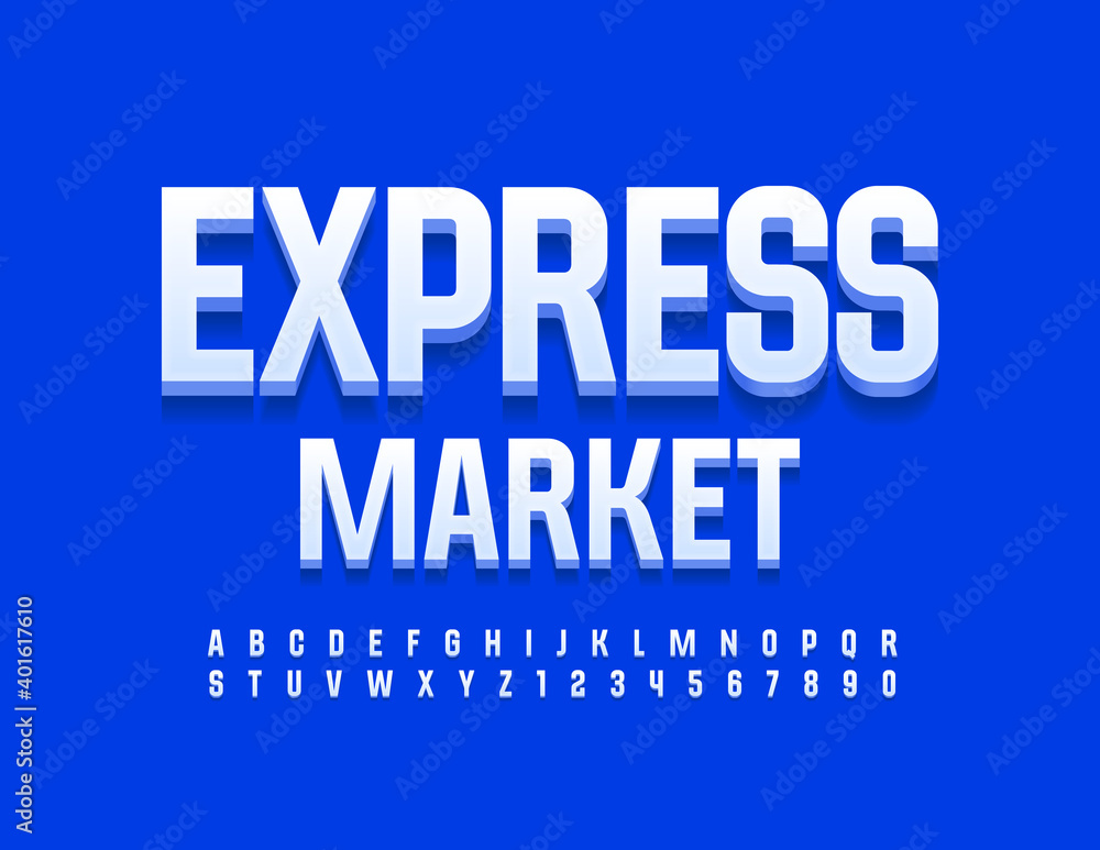 Vector business logo Express Market. White Alphabet Letters and Numbers. Modern Uppercase Font