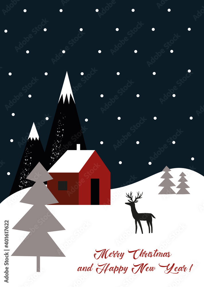Christmas decoration with a deer and forest