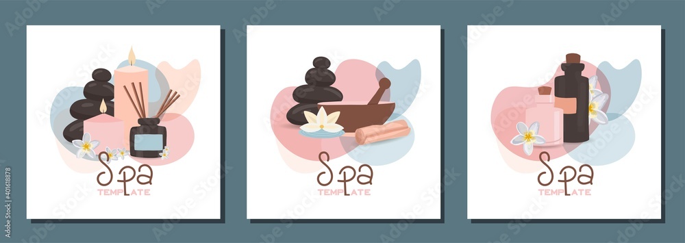 Fototapeta premium Flat banner set of natural cosmetics and herbal perfumery, organic beauty products, eco-friendly shopping elements for face and body care. Flat banner set natural in modern style on white background.