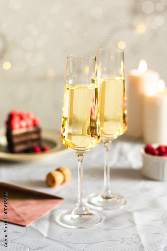 Romantic evening for lovers in the Valentine's day with champagne