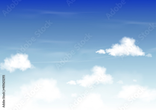 Summer blue sky with white clouds  Horizon Spring morning skyscape Vector mesh background of nature  in sunny day Summer  World environment day