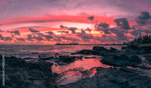 Beautiful Panoramic Seaside Sunrise with Rockpool Reflections