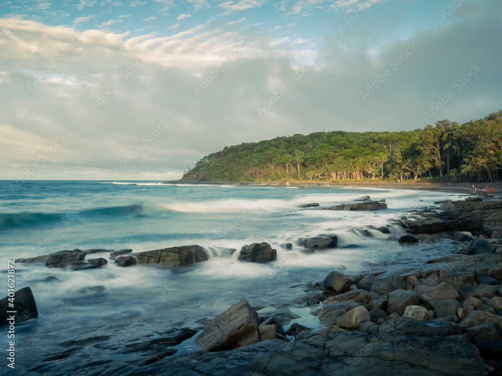 Afternoon Long Exposure Seascape with Crashing Waves Noosa