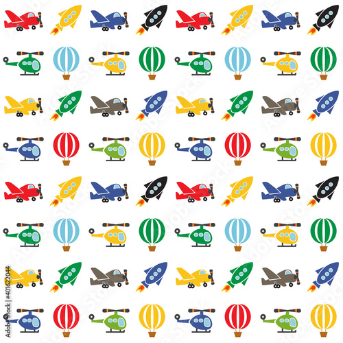 Aircraft pattern drawing for kids and nursery room decoration. Cute and colorful kids background. © mushan