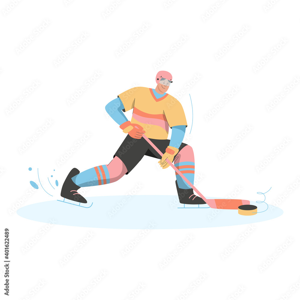 Hockey player in uniform holding stick