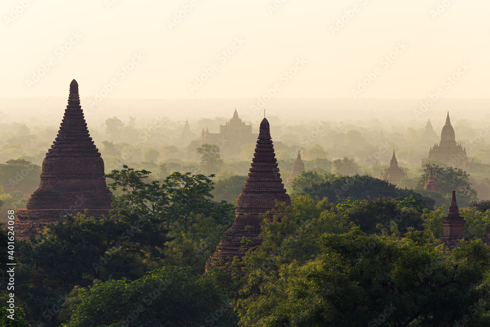 Temples at Bagan, Myanmar at sunrise