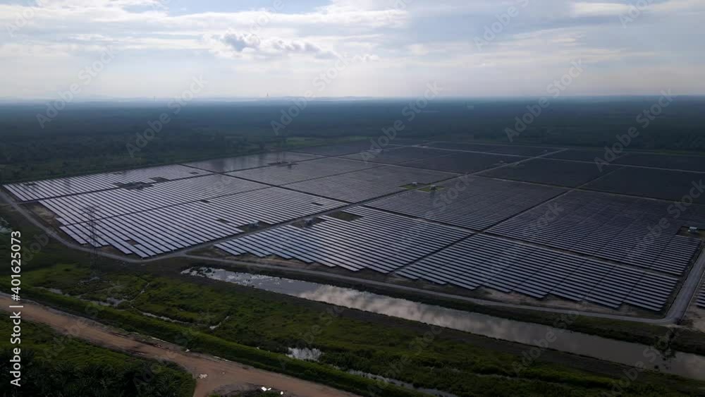 4K UHD Cinematic Footage Of Aerial view of a large scale solar panel ...