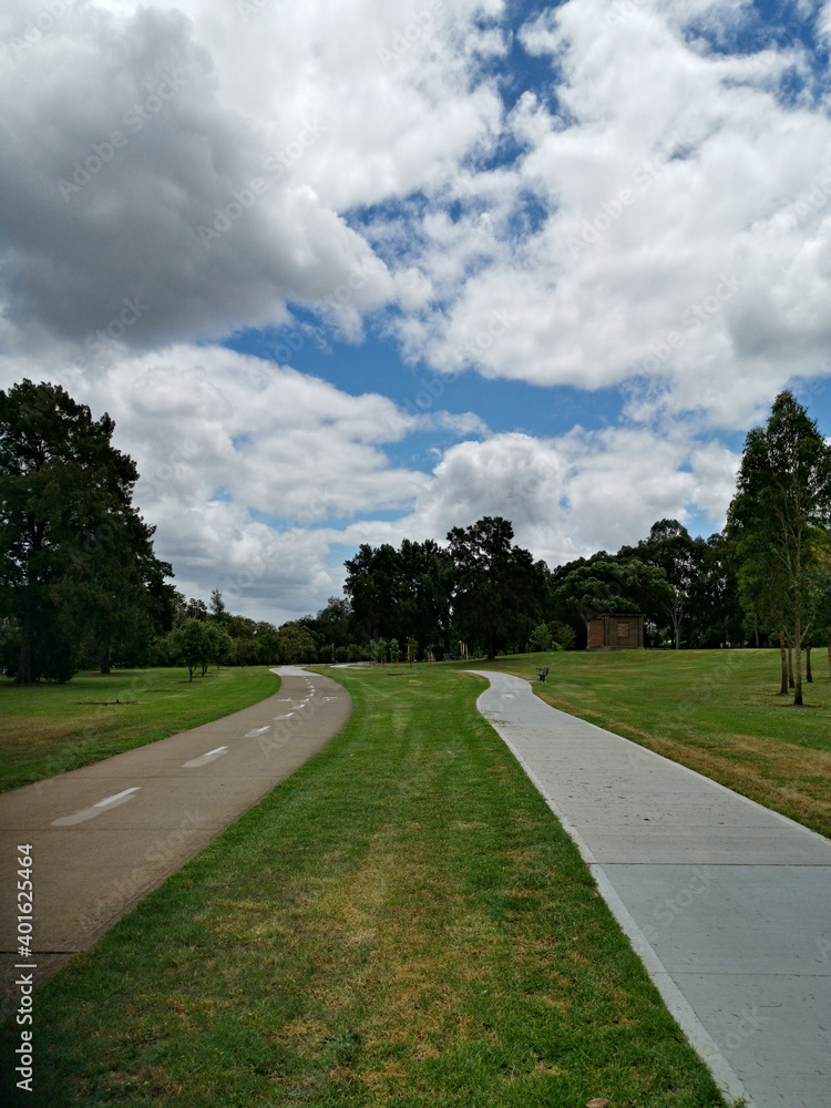Beautiful view of a park with double trail, cycling and walking trail running along side by side, Rydalmere, Sydney, New South Wales, Australia
Beautiful view of a park with double trail, cycling and walking trail running along side by side, Rydalmere, Sydney, New South Wales, Australia