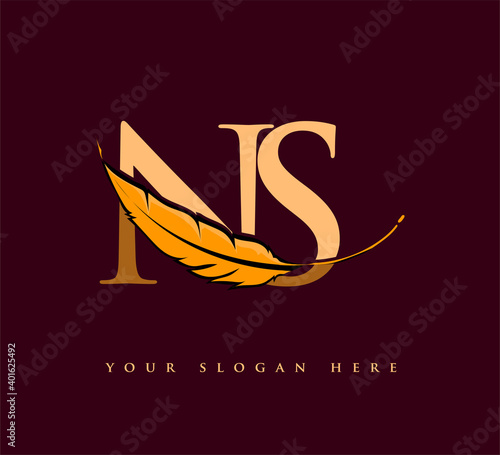 Initial letter NS logo with Feather Company Name, Simple and Clean Design. Vector Logo for Business and Company
