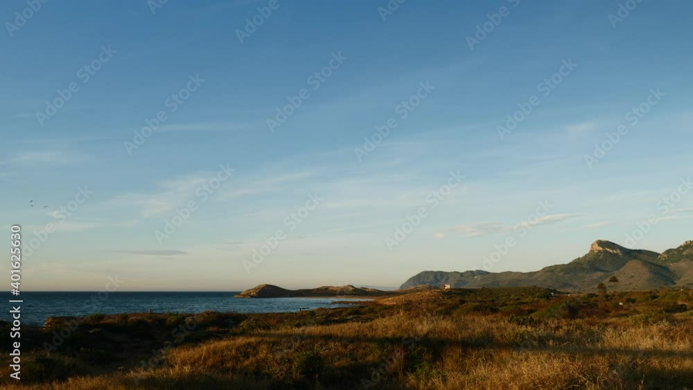 Mediterranean sea coast landscape, spanish rocky coastline in Murcia region. Calblanque Regional Park. Tourist attraction. Mediterranean sea coast landscape, spanish rocky coastline in Murcia region. Calblanque Regional Park. Tourist attraction.