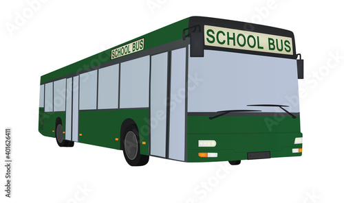 Green school bus. vector illustration