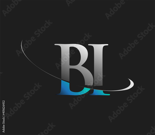 BI initial logo company name colored blue and white swoosh design, isolated on dark background. vector logo for business and company identity.