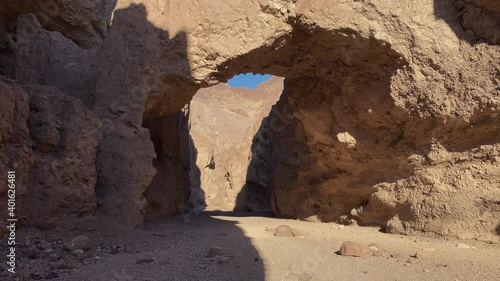 Walking to the Natural Bridge at Death Valley National Park, CA, USA. Move in. Tracking
