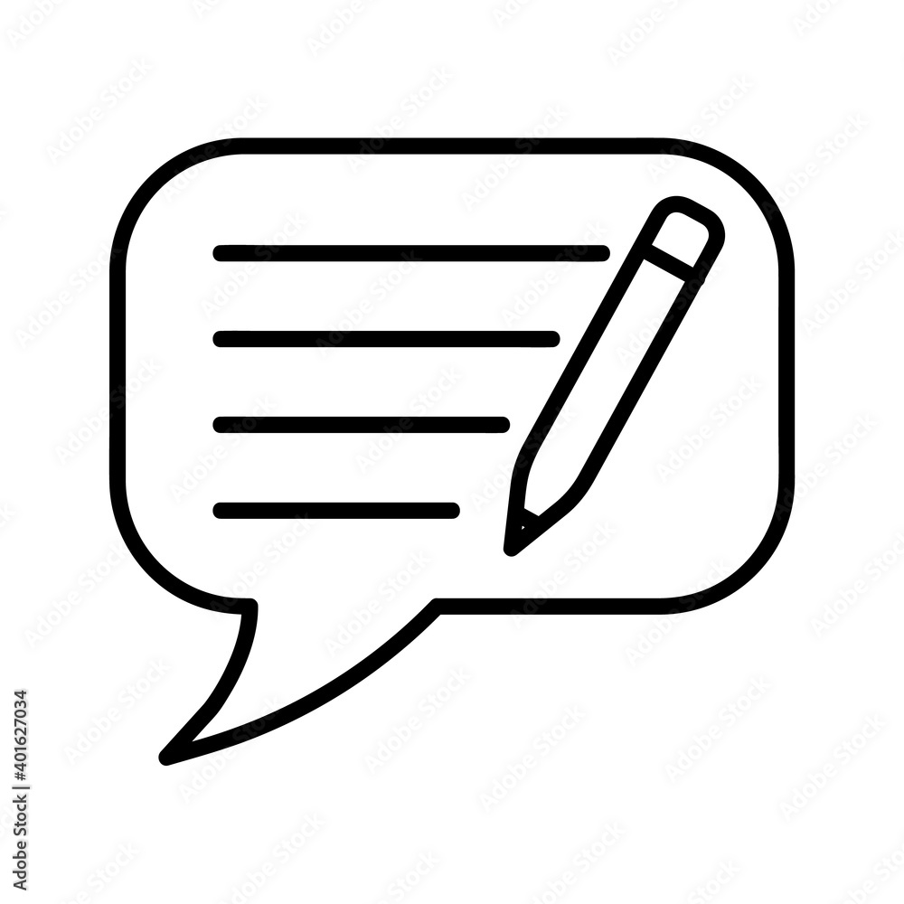 Quote, comment and feedback icon. Symbol with talk bubble. Black stroke isolated on white background. Vector eps10 Quote, comment and feedback icon. Symbol with talk bubble. Black stroke isolated on white background. Vector eps10