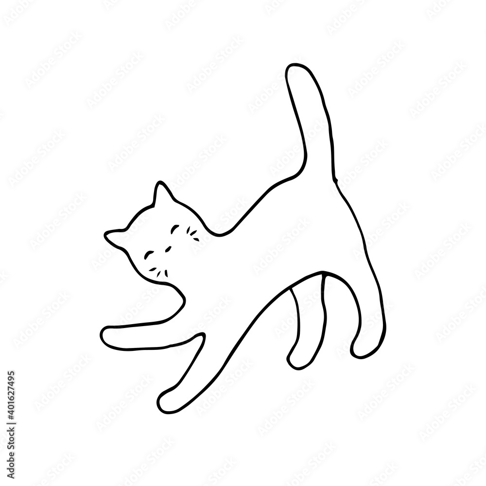 Playful cat. Vector hand-drawn doodle illustration. Black and white outline. Coloring Playful cat. Vector hand-drawn doodle illustration. Black and white outline. Coloring