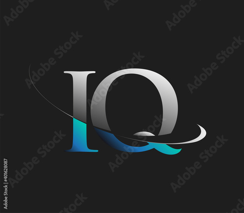 IQ initial logo company name colored blue and white swoosh design, isolated on dark background. vector logo for business and company identity.