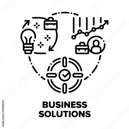 Business Solutions Strategy Vector Icon Concept. Business Idea And Realisation, Target, Strategy And Advice, Growth Profit And Financial Stability Vector Icon Concept. Black Illustration