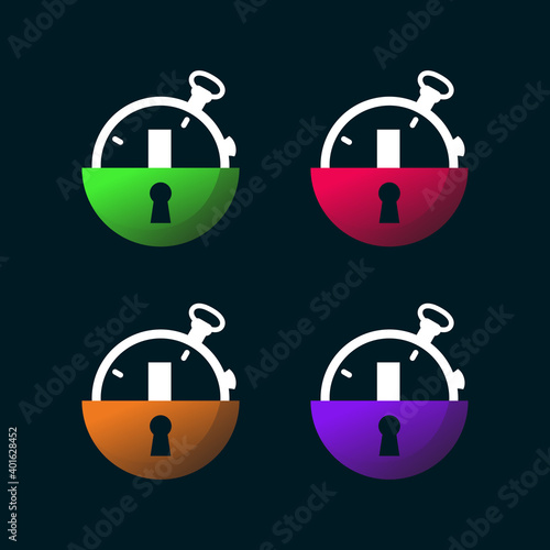 Set of Escape Room Game Logo Icon Vector, Combination of Timer, Door and keyhole or padlock