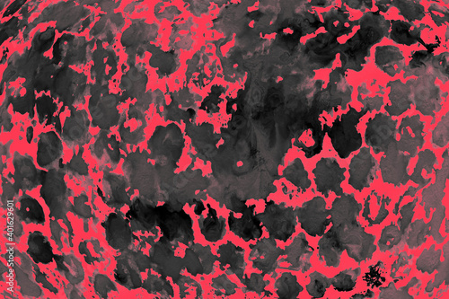 Abstract black-pink background, animal print. Watercolor painting with splashes, drops of paint, paint smears. Design for the posters, fabric, wallpapers, covers and packaging, wrapping paper.