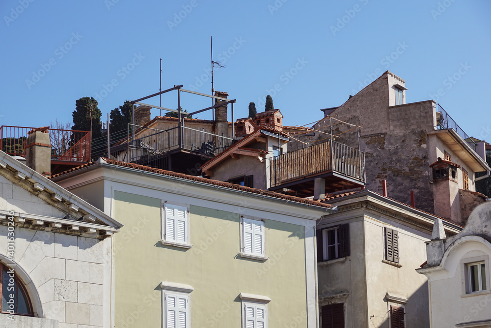 balcony with furniture on a tiled roof