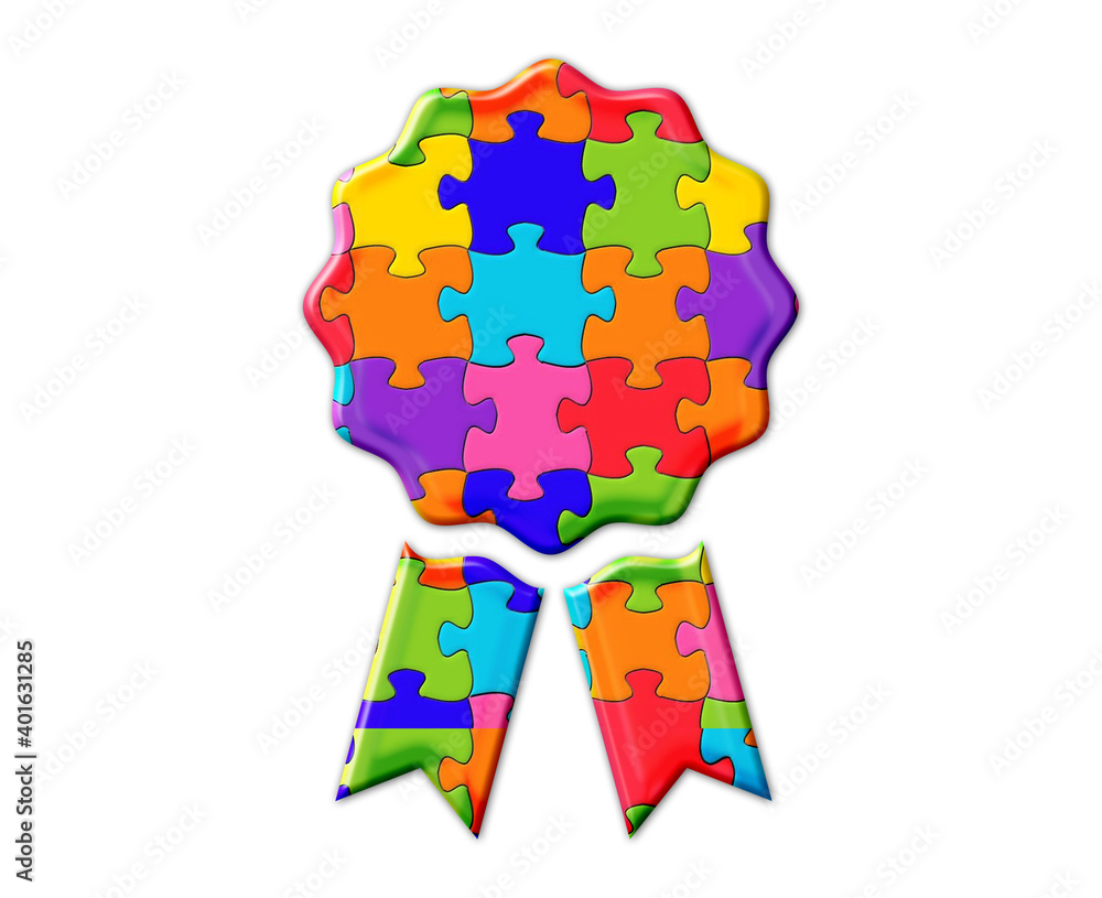 badge icon logo Jigsaw Autism Puzzle color illustration