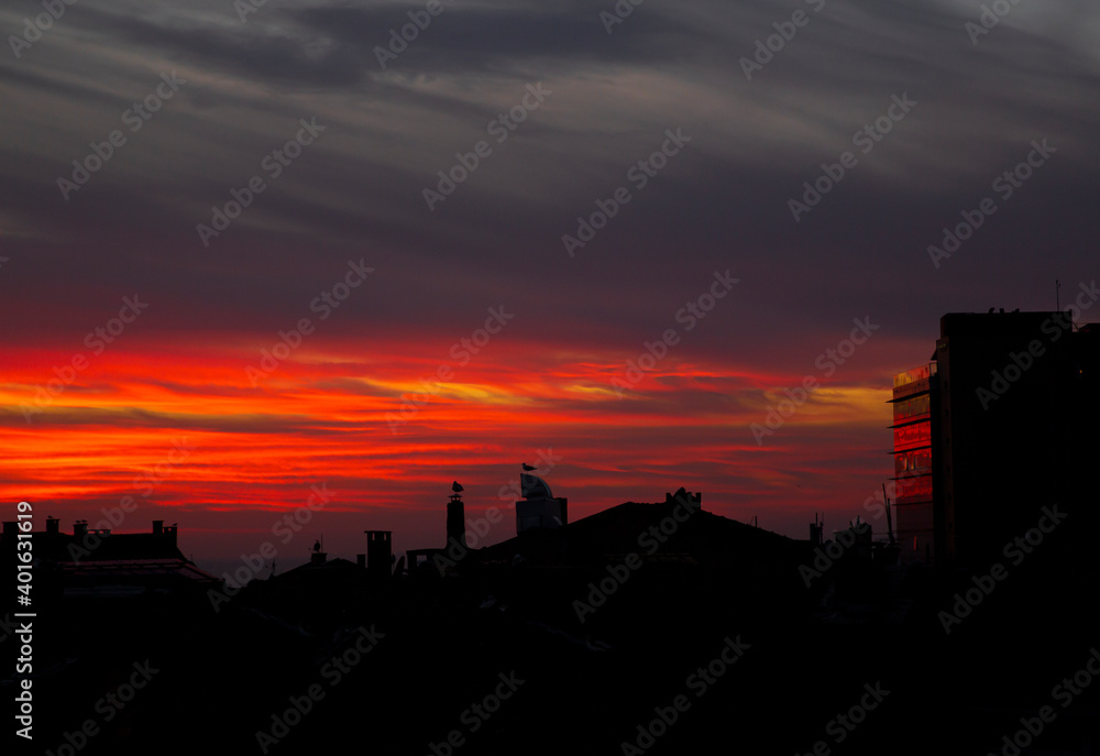 Sunset background and silhouette buildings Sunset background and silhouette buildings