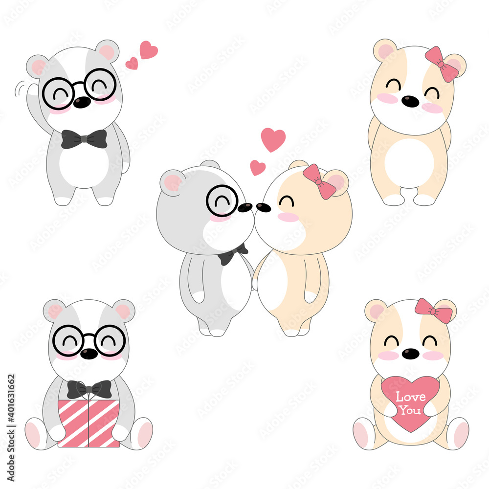 Vector celebratioin set of cute dog loving couple. Vector celebratioin set of cute dog loving couple.