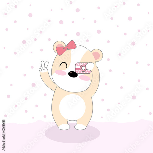 Vector celebratioin of cute dog with rose and camera.