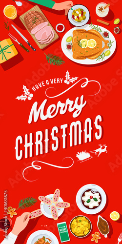 Christmas festive dinner, people having dinner together.