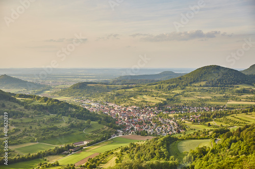 Schwäbische Alb (Swabian Alb) near Stuttgart – Germany, Beautiful View, Hilly, Landscape, green, village, horizon, cloudscape