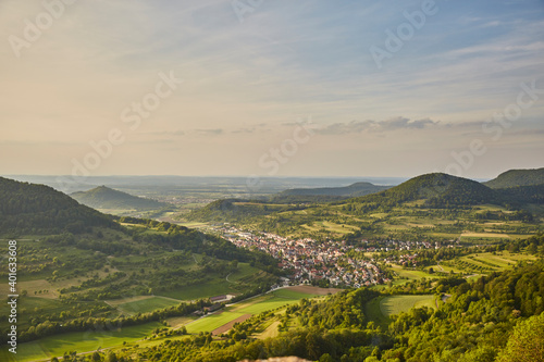 Schwäbische Alb (Swabian Alb) near Stuttgart – Germany, Beautiful View, Hilly, Landscape, green, village, horizon, cloudscape