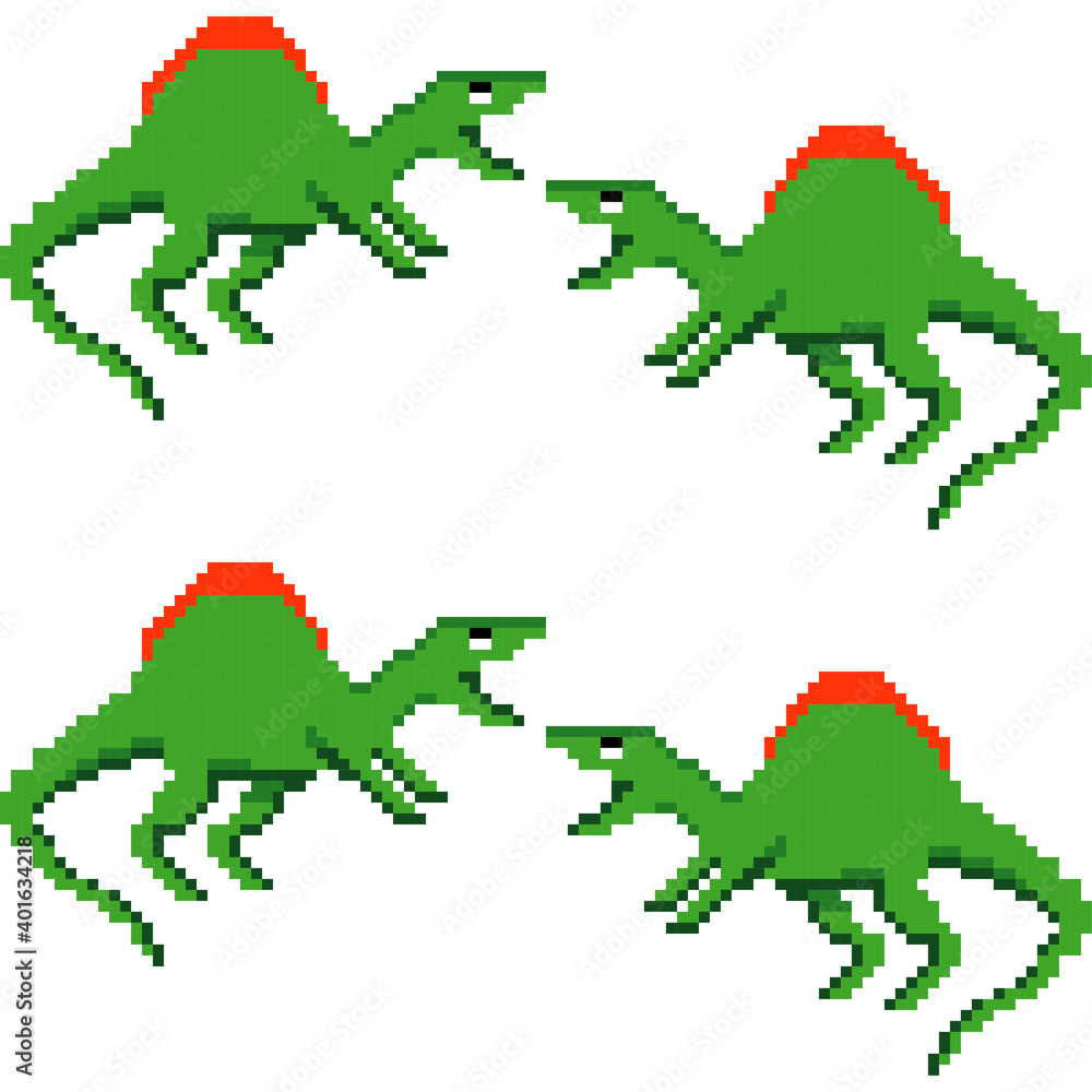 Pixel design. Cartoon Dinosaurs. Dino retro games. Seamless pattern. Vector illustration for web design or print.