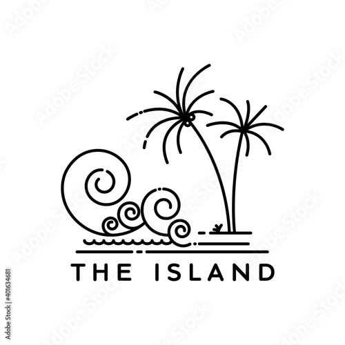 simple island logo design. tropical island line art style vector design