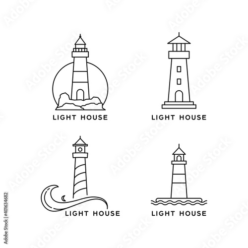 lighthouse line art style logo design. simple vector design lighthouse collection isolated on white background