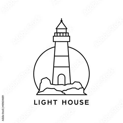 lighthouse line art style logo design. simple vector design outline lighthouse isolated on white background