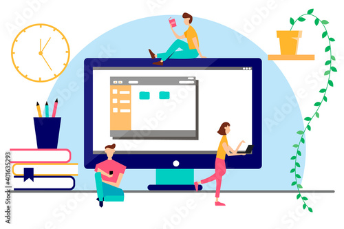 Banner for online courses, educational applications, distance learning. Vector illustration with characters in a flat style.