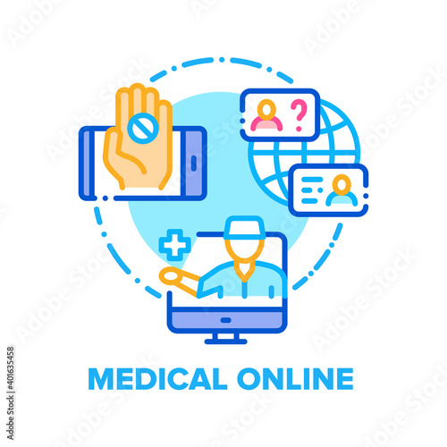 Wallpaper Mural Medical Online Vector Icon Concept. Doctor Online Patient Examination, Consultation And Sending Drug Prescription, Video Calling And Communication With Therapist Color Illustration Torontodigital.ca