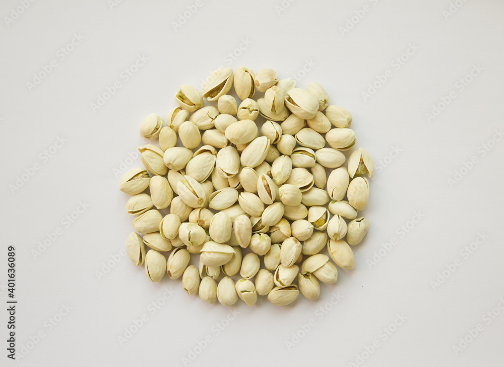 circle shape Pistachios isolated on white background, top view. circle shape Pistachios isolated on white background, top view.