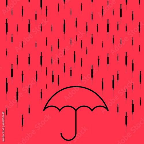 An anti-vaccine concept with an umbrella protecting against covid-19 syringes.