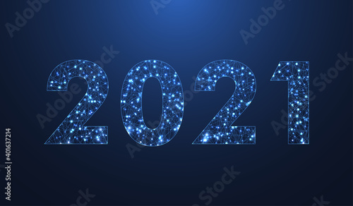 Modern futuristic technology template for Merry Christmas and Happy New Year 2021 with connected lines and dots. Plexus geometric effect. Global network connection illustration.